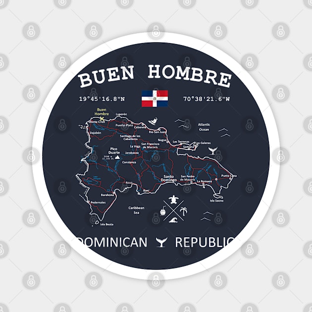 Buen Hombre Dominican Republic Flag Travel Map Coordinates GPS Magnet by French Salsa